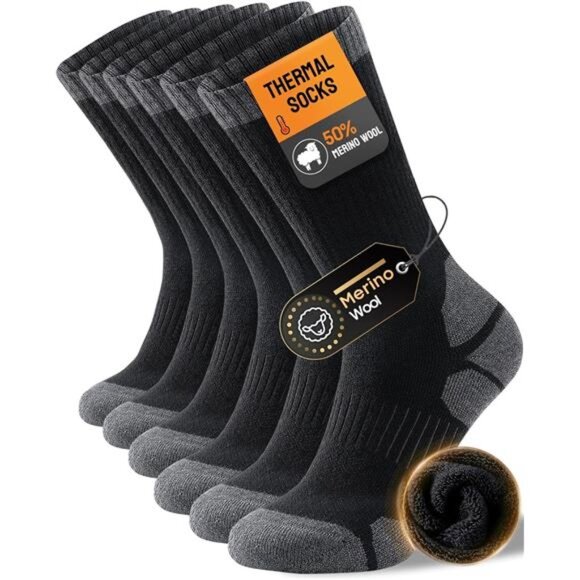 3 Pairs Men's Merino Wool Thermal Socks Cushioned Crew Boot Socks - Picture 1 of 6